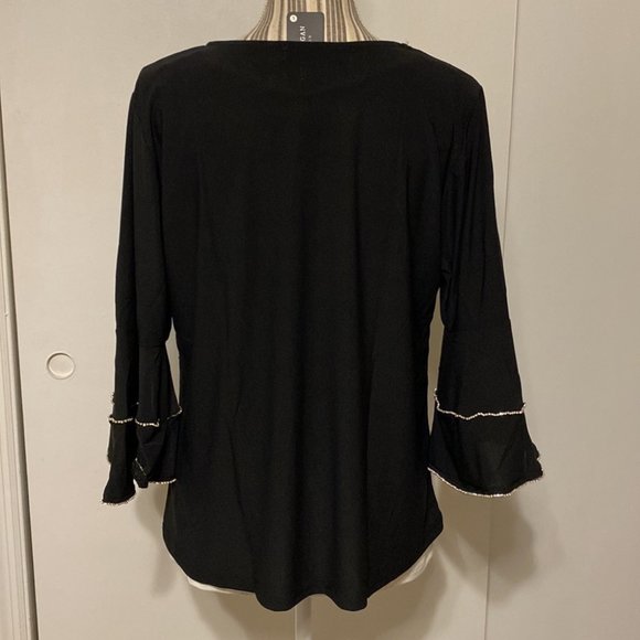 3/4 Bell Sleeve w/ Rhinestone Trim Top - Picture 6 of 9